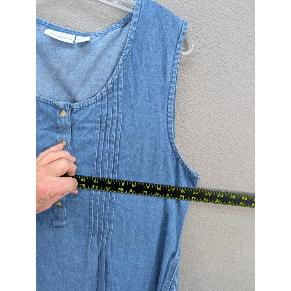 Vermont Country Store Denim Sleeveless Midi Dress XL Blue Cotton Pintuck Jumper - Picture 6 of 12
